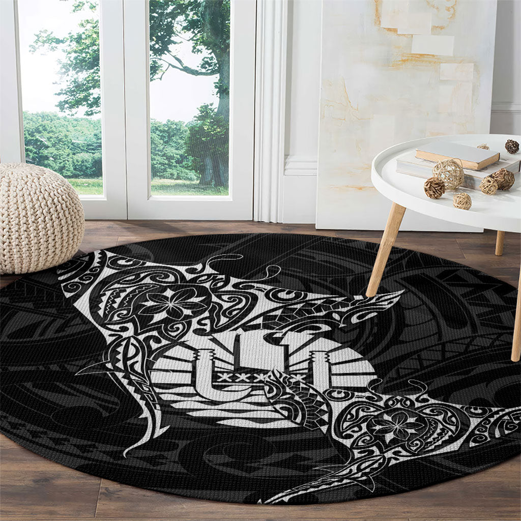 French Polynesia Manta Ray Tattoo Round Carpet Tahiti Hahalua Turtle Shark Black Color LT14 - Polynesian Pride