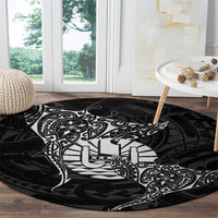 French Polynesia Manta Ray Tattoo Round Carpet Tahiti Hahalua Turtle Shark Black Color LT14 - Polynesian Pride
