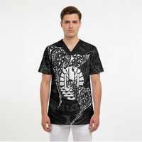 French Polynesia Manta Ray Tattoo Scrub Top Tahiti Hahalua Turtle Shark Black Color LT14 - Polynesian Pride