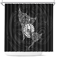 French Polynesia Manta Ray Tattoo Shower Curtain Tahiti Hahalua Turtle Shark Black Color
