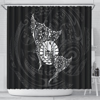 French Polynesia Manta Ray Tattoo Shower Curtain Tahiti Hahalua Turtle Shark Black Color