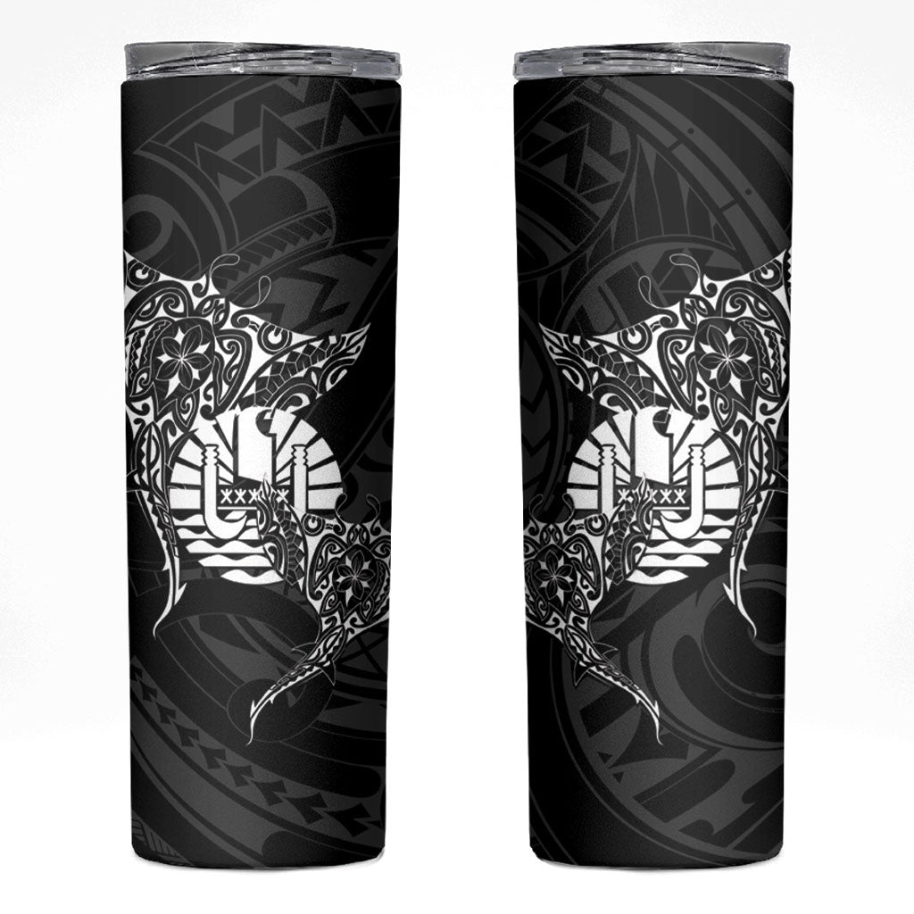 French Polynesia Manta Ray Tattoo Skinny Tumbler Tahiti Hahalua Turtle Shark Black Color LT14 Black - Polynesian Pride