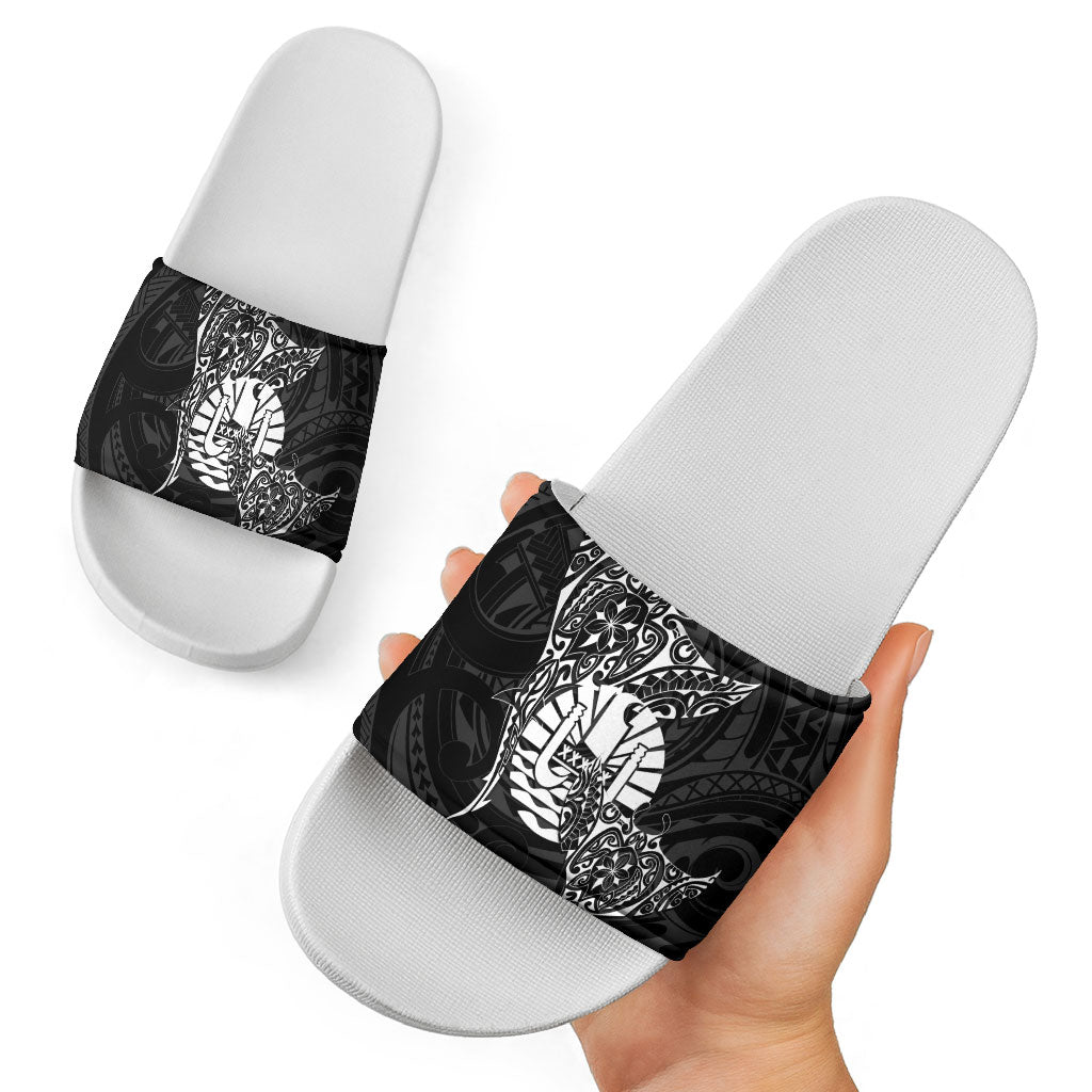 French Polynesia Manta Ray Tattoo Slide Sandals Tahiti Hahalua Turtle Shark Black Color