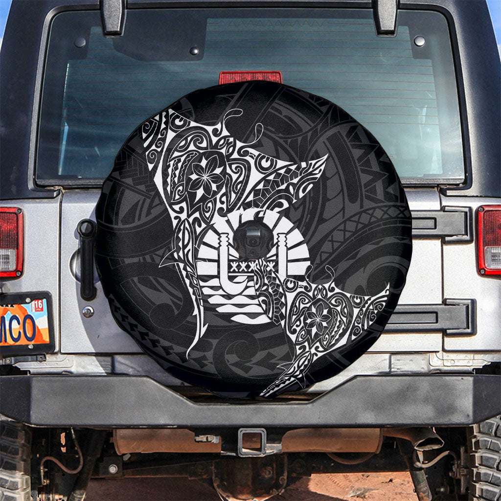 French Polynesia Manta Ray Tattoo Spare Tire Cover Tahiti Hahalua Turtle Shark Black Color LT14 Black - Polynesian Pride