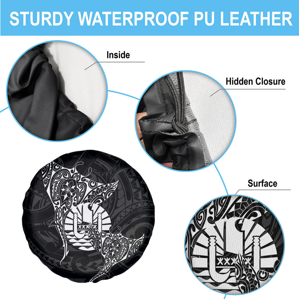 French Polynesia Manta Ray Tattoo Spare Tire Cover Tahiti Hahalua Turtle Shark Black Color LT14 - Polynesian Pride