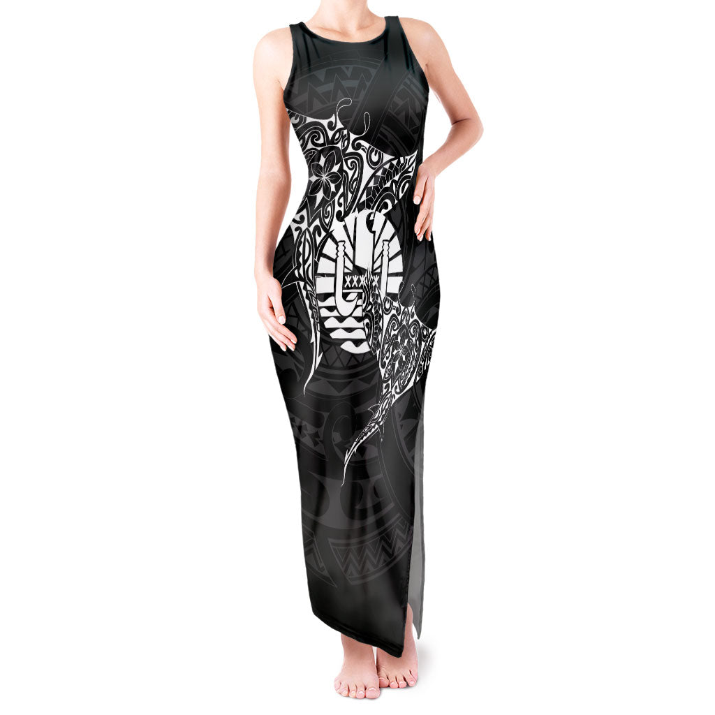 French Polynesia Manta Ray Tattoo Tank Maxi Dress Tahiti Hahalua Turtle Shark Black Color LT14 Women Black - Polynesian Pride