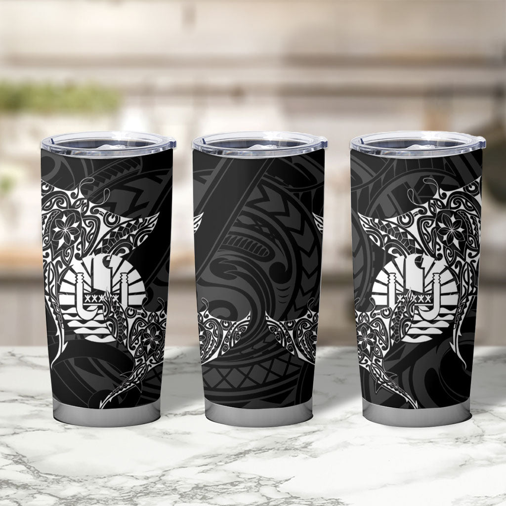 French Polynesia Manta Ray Tattoo Tumbler Cup Tahiti Hahalua Turtle Shark Black Color