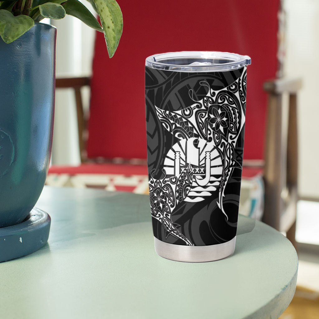 French Polynesia Manta Ray Tattoo Tumbler Cup Tahiti Hahalua Turtle Shark Black Color