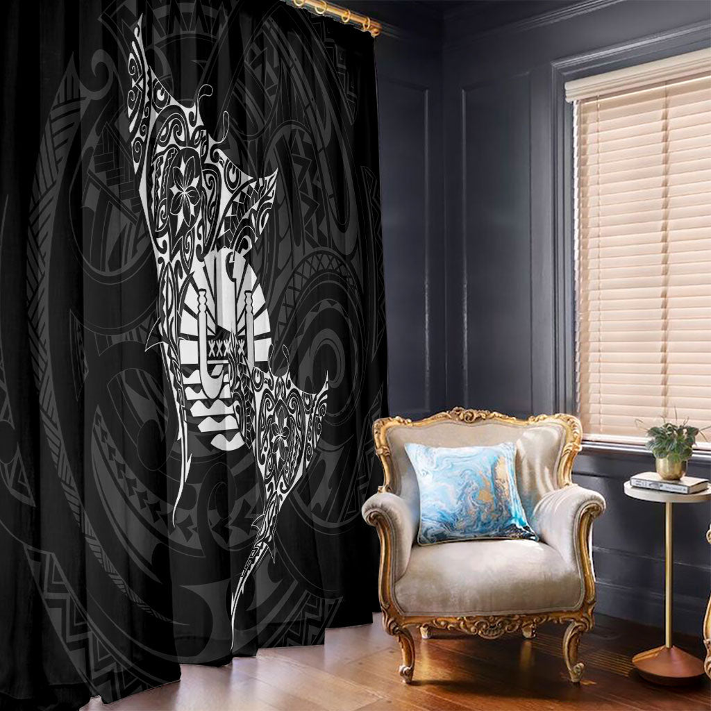 French Polynesia Manta Ray Tattoo Window Curtain Tahiti Hahalua Turtle Shark Black Color