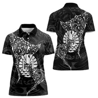 French Polynesia Manta Ray Tattoo Women Polo Shirt Tahiti Hahalua Turtle Shark Black Color LT14 - Polynesian Pride