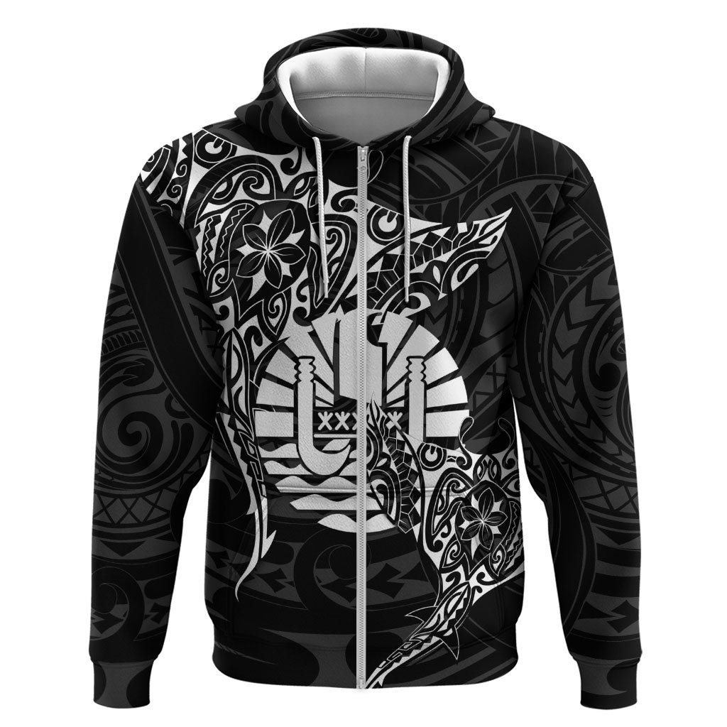 French Polynesia Manta Ray Tattoo Zip Hoodie Tahiti Hahalua Turtle Shark Black Color LT14 Zip Hoodie Black - Polynesian Pride