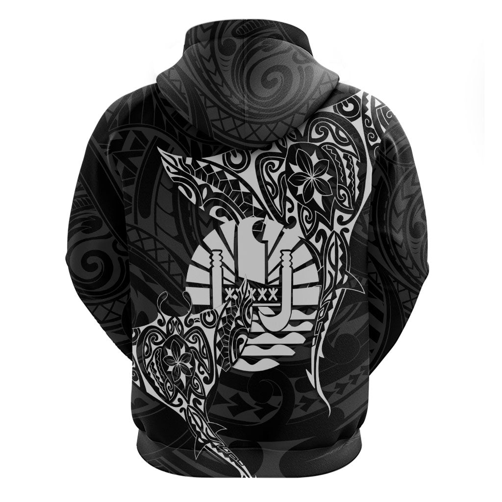 French Polynesia Manta Ray Tattoo Zip Hoodie Tahiti Hahalua Turtle Shark Black Color LT14 - Polynesian Pride