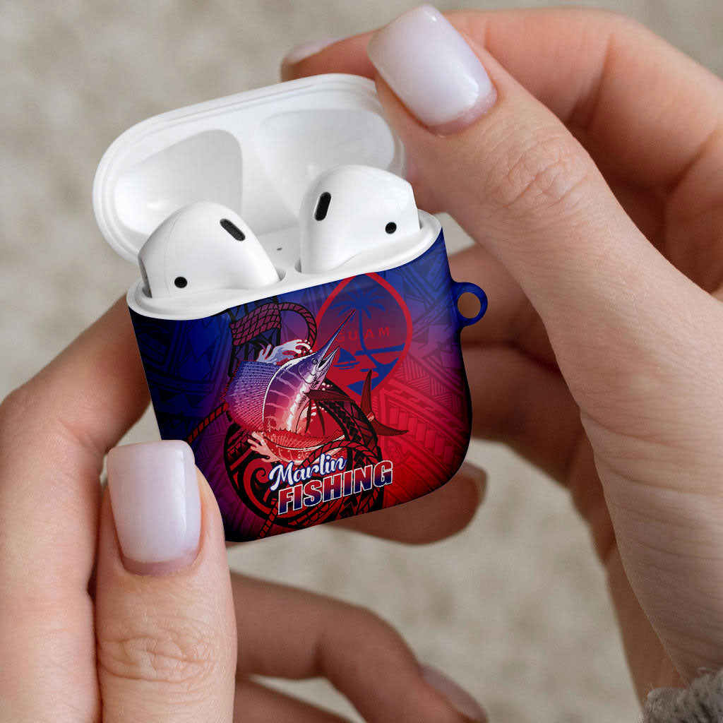 Guam Blue Marlin Fishing AirPods Case Guahan Fish Hook Tattoo