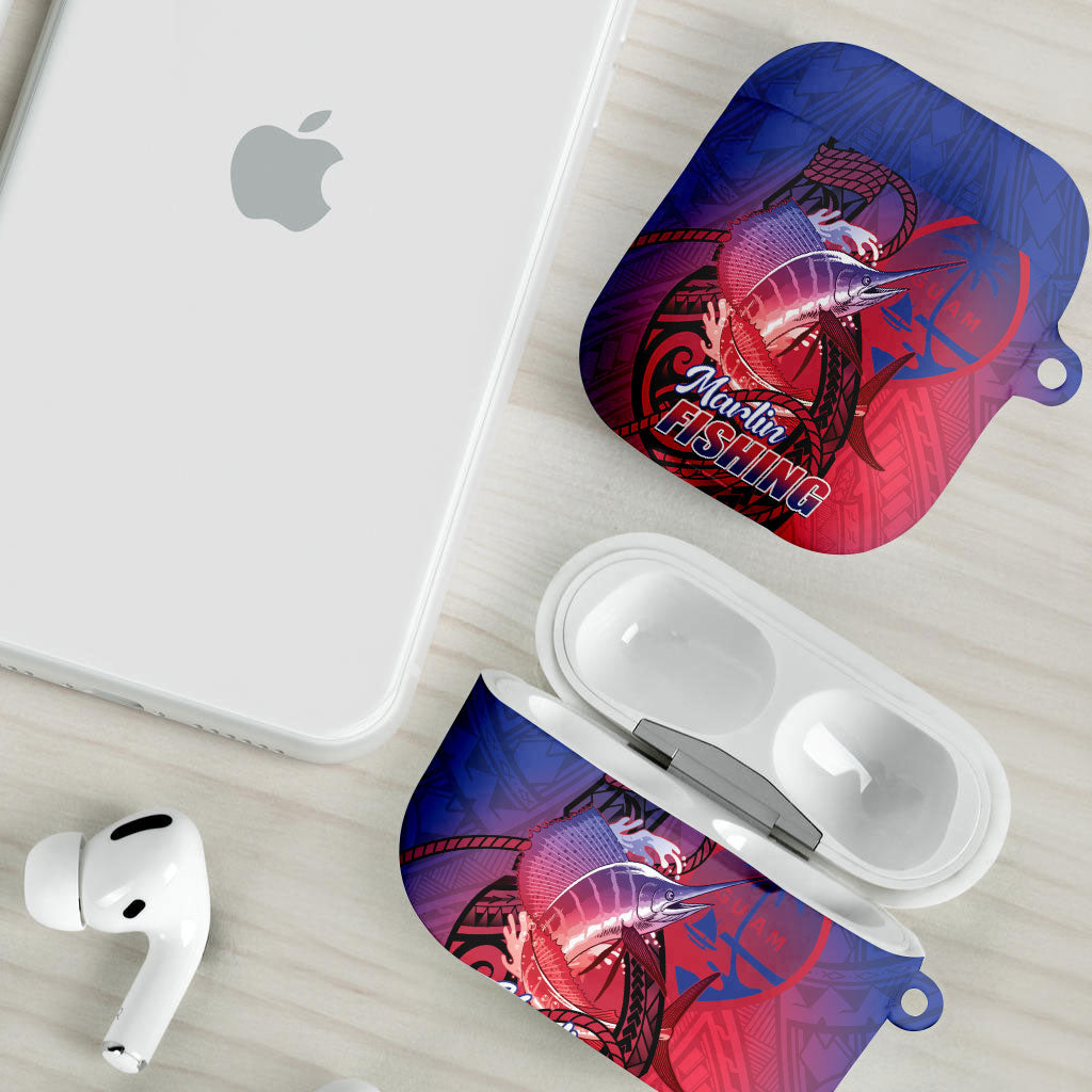 Guam Blue Marlin Fishing AirPods Case Guahan Fish Hook Tattoo