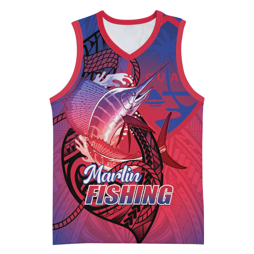 Guam Blue Marlin Fishing Basketball Jersey Guahan Fish Hook Tattoo LT14 Unisex Blue - Polynesian Pride