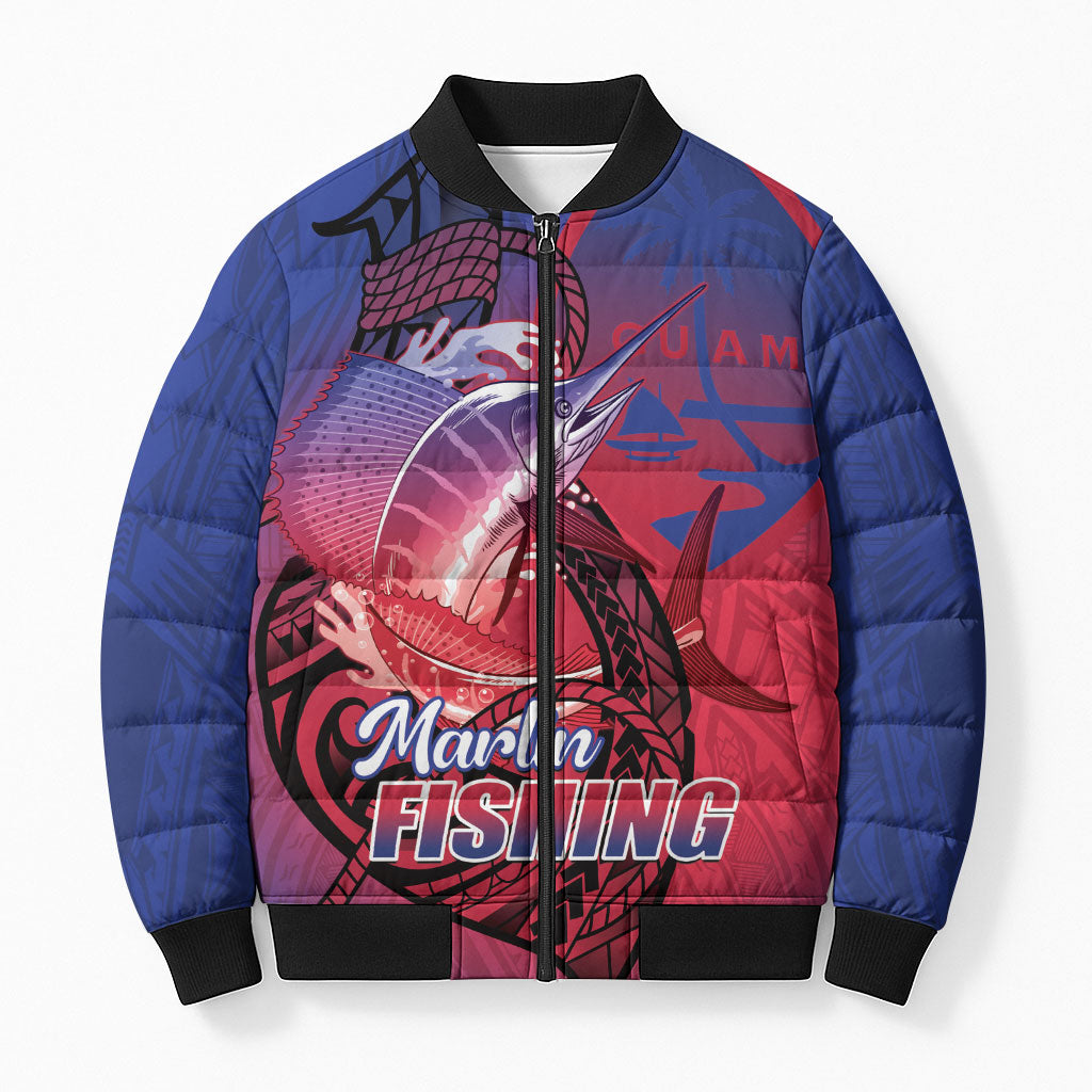 Guam Blue Marlin Fishing Bomber Puffer Jacket Guahan Fish Hook Tattoo