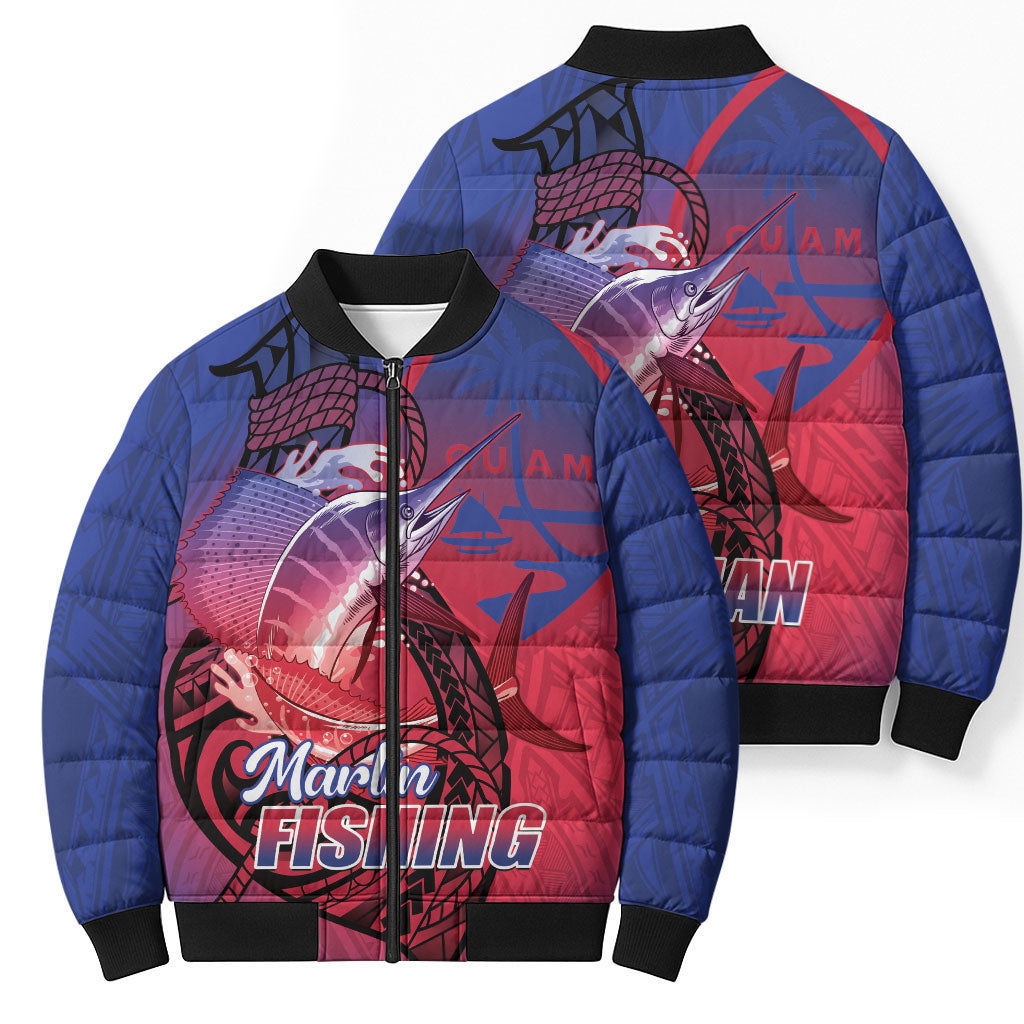 Guam Blue Marlin Fishing Bomber Puffer Jacket Guahan Fish Hook Tattoo