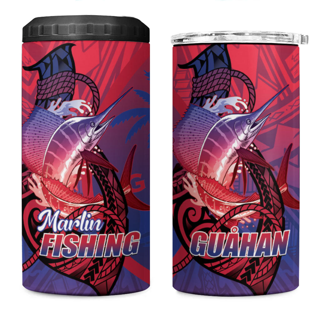 Guam Blue Marlin Fishing 4 in 1 Can Cooler Tumbler Guahan Fish Hook Tattoo LT14 One Size: 16 oz Blue - Polynesian Pride