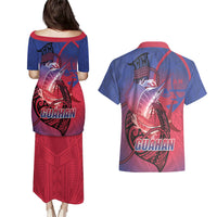 Guam Blue Marlin Fishing Couples Matching Puletasi and Hawaiian Shirt Guahan Fish Hook Tattoo LT14 - Polynesian Pride