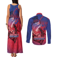 Guam Blue Marlin Fishing Couples Matching Tank Maxi Dress and Long Sleeve Button Shirt Guahan Fish Hook Tattoo LT14 - Polynesian Pride