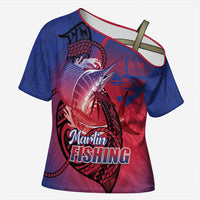 Guam Blue Marlin Fishing Cross Shoulder Shirt Guahan Fish Hook Tattoo LT14 Female Blue - Polynesian Pride