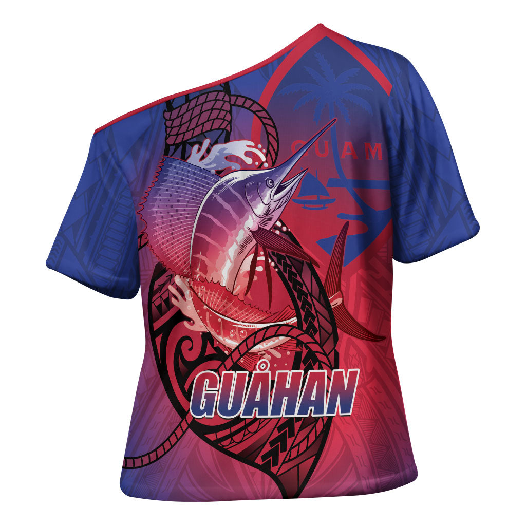 Guam Blue Marlin Fishing Cross Shoulder Shirt Guahan Fish Hook Tattoo LT14 - Polynesian Pride