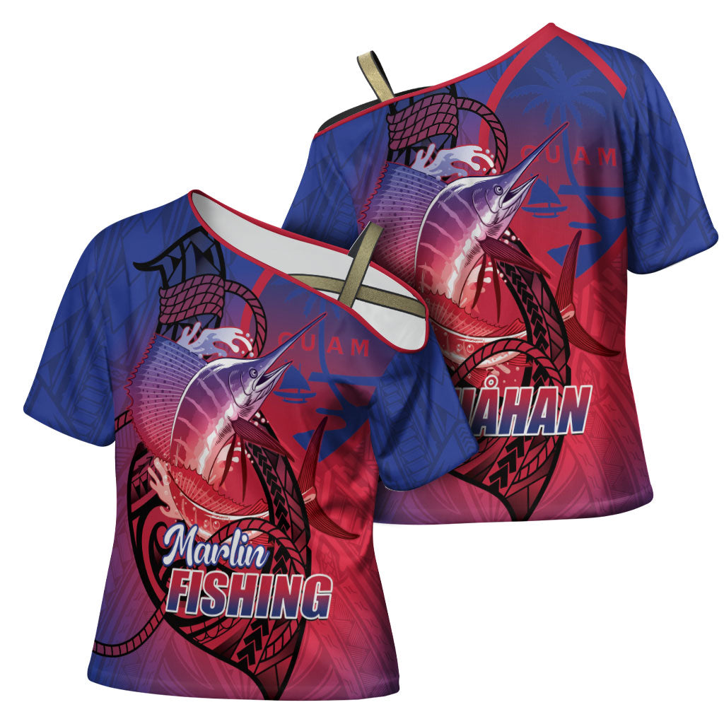 Guam Blue Marlin Fishing Cross Shoulder Shirt Guahan Fish Hook Tattoo LT14 - Polynesian Pride