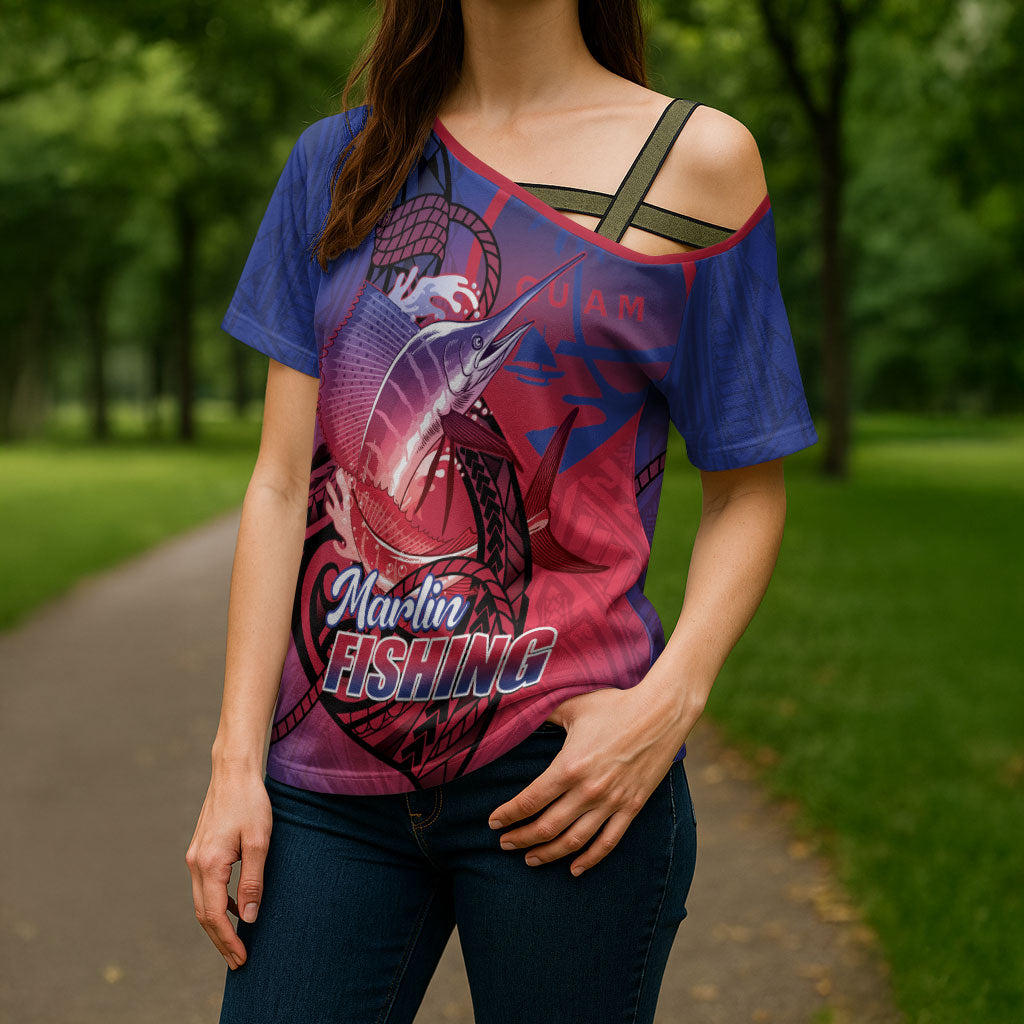 Guam Blue Marlin Fishing Cross Shoulder Shirt Guahan Fish Hook Tattoo LT14 - Polynesian Pride