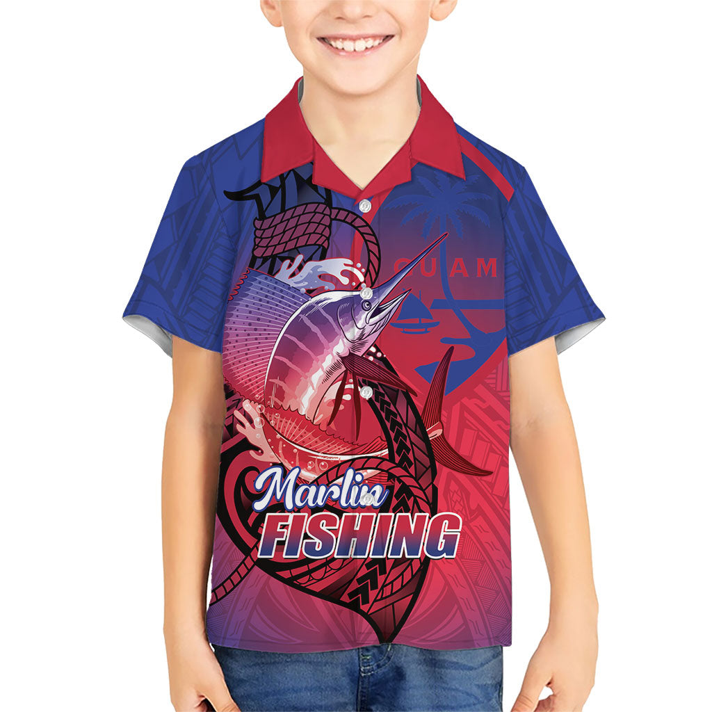 Guam Blue Marlin Fishing Family Matching Long Sleeve Bodycon Dress and Hawaiian Shirt Guahan Fish Hook Tattoo LT14 Son's Shirt Blue - Polynesian Pride