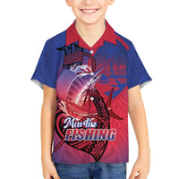 Guam Blue Marlin Fishing Family Matching Long Sleeve Bodycon Dress and Hawaiian Shirt Guahan Fish Hook Tattoo LT14 Son's Shirt Blue - Polynesian Pride