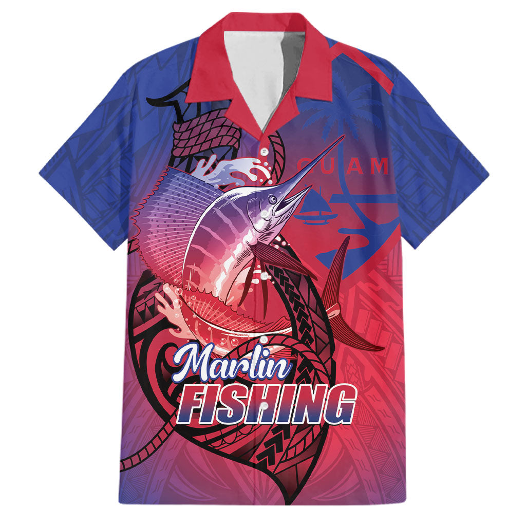 Guam Blue Marlin Fishing Family Matching Mermaid Dress and Hawaiian Shirt Guahan Fish Hook Tattoo LT14 Dad's Shirt - Short Sleeve Blue - Polynesian Pride