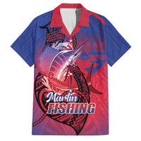 Guam Blue Marlin Fishing Family Matching Mermaid Dress and Hawaiian Shirt Guahan Fish Hook Tattoo LT14 Dad's Shirt - Short Sleeve Blue - Polynesian Pride