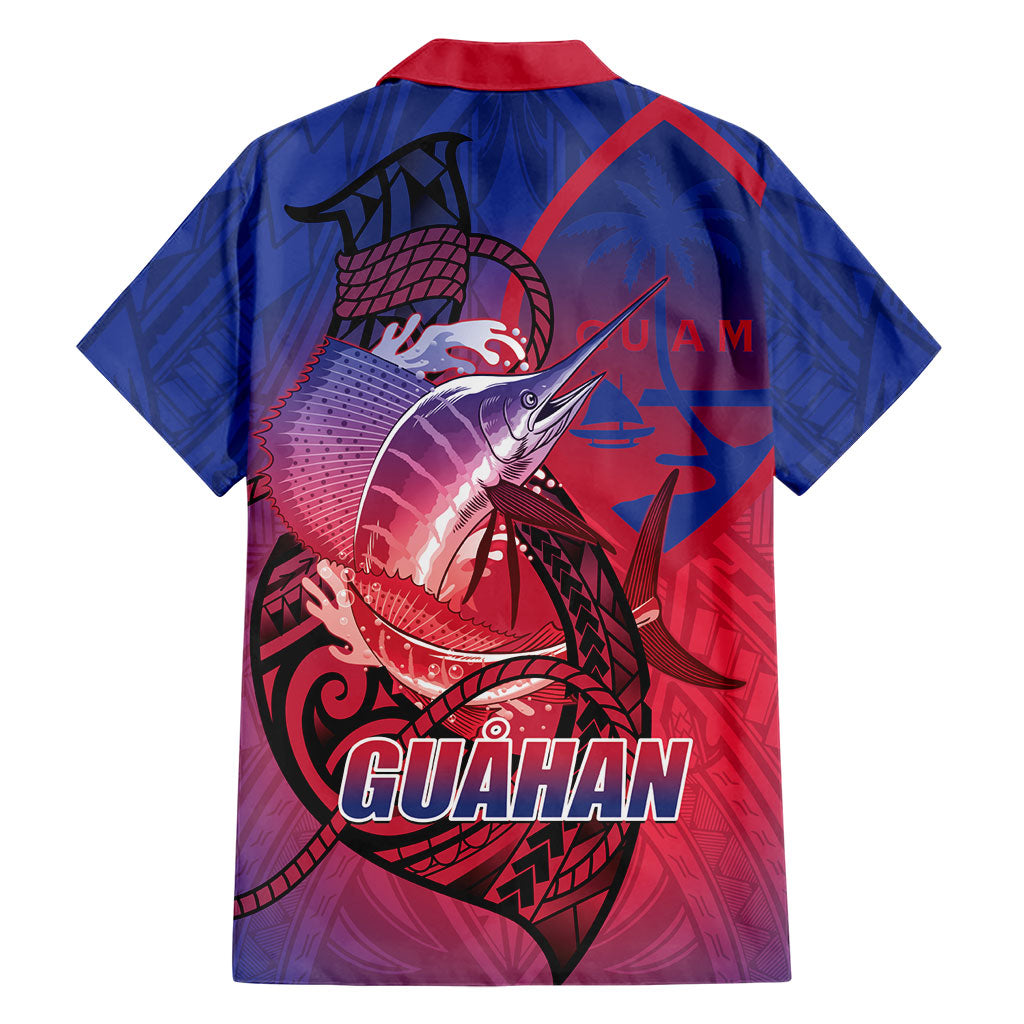 Guam Blue Marlin Fishing Family Matching Off The Shoulder Long Sleeve Dress and Hawaiian Shirt Guahan Fish Hook Tattoo LT14 - Polynesian Pride