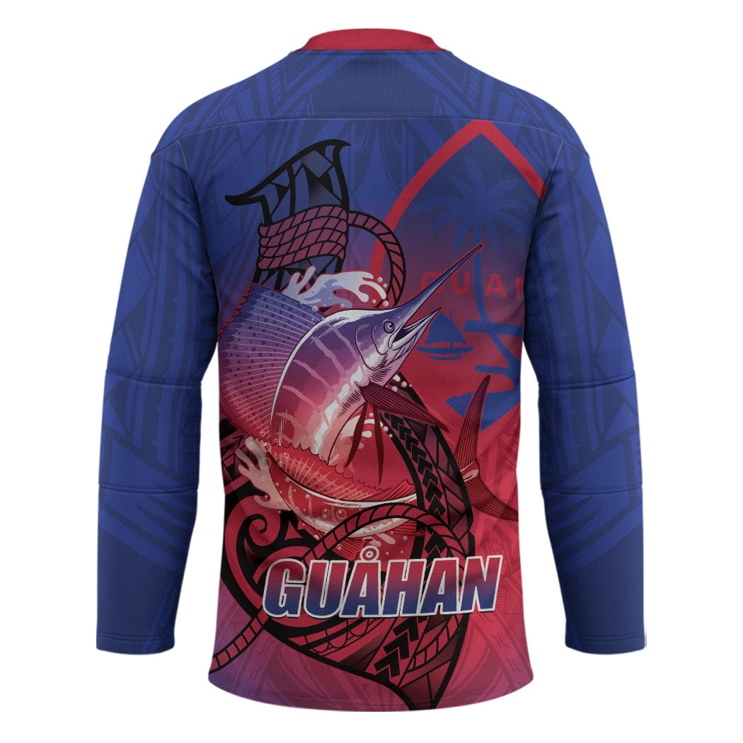 Guam Blue Marlin Fishing Hockey Jersey Guahan Fish Hook Tattoo