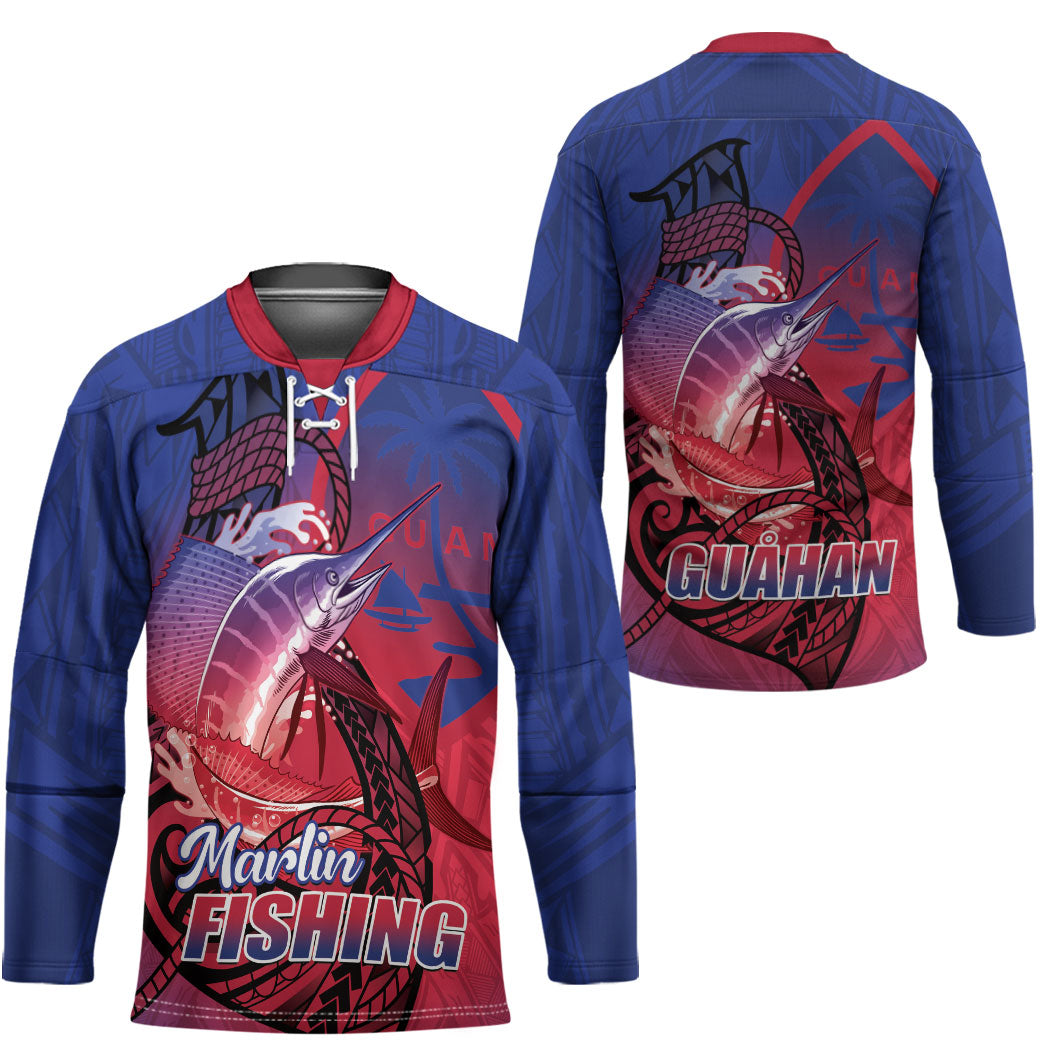 Guam Blue Marlin Fishing Hockey Jersey Guahan Fish Hook Tattoo