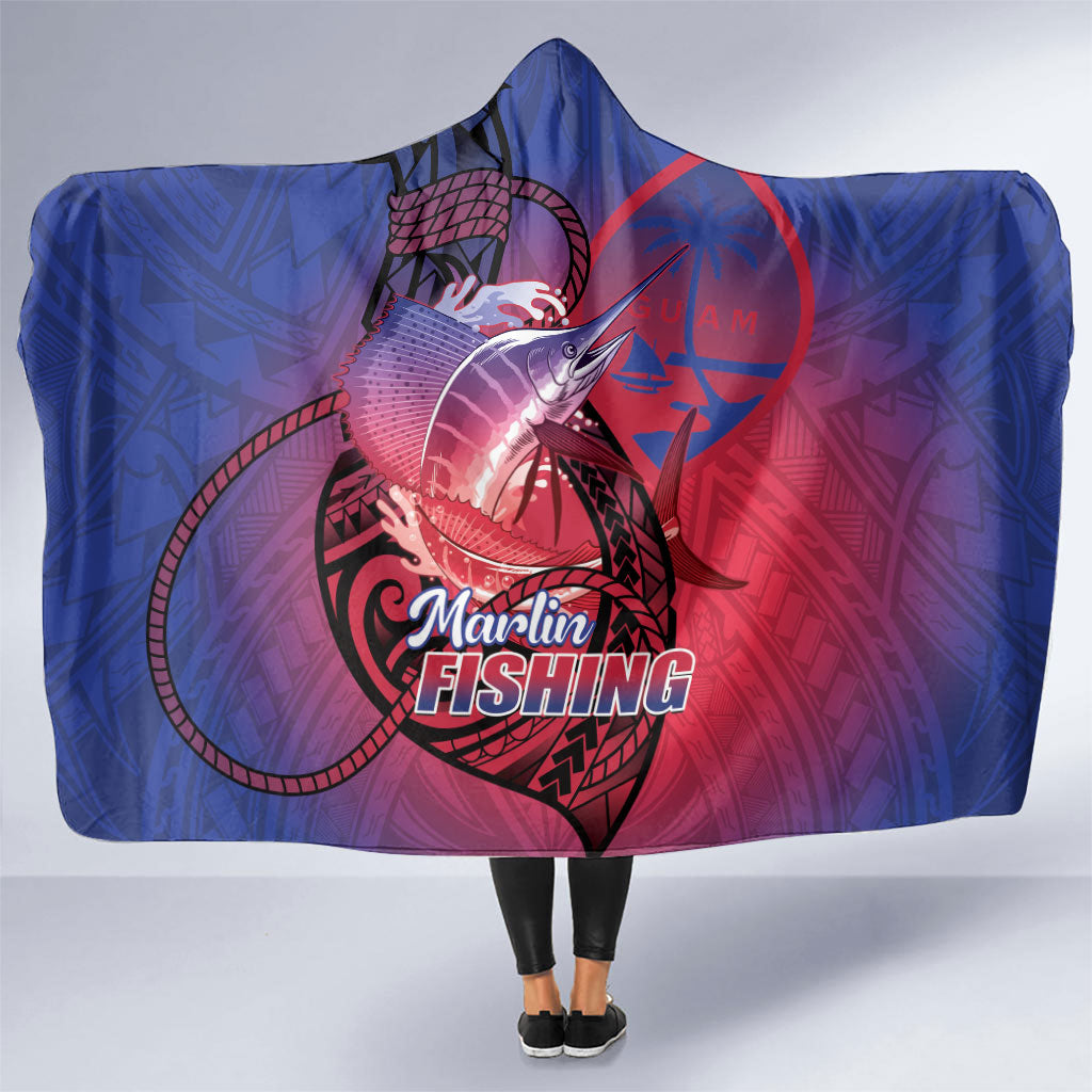 Guam Blue Marlin Fishing Hooded Blanket Guahan Fish Hook Tattoo LT14 One Size Blue - Polynesian Pride