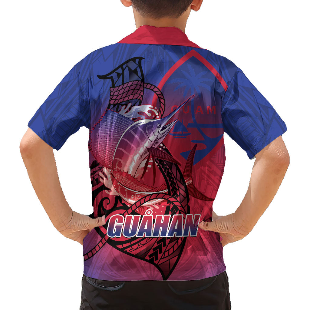 Guam Blue Marlin Fishing Kid Hawaiian Shirt Guahan Fish Hook Tattoo