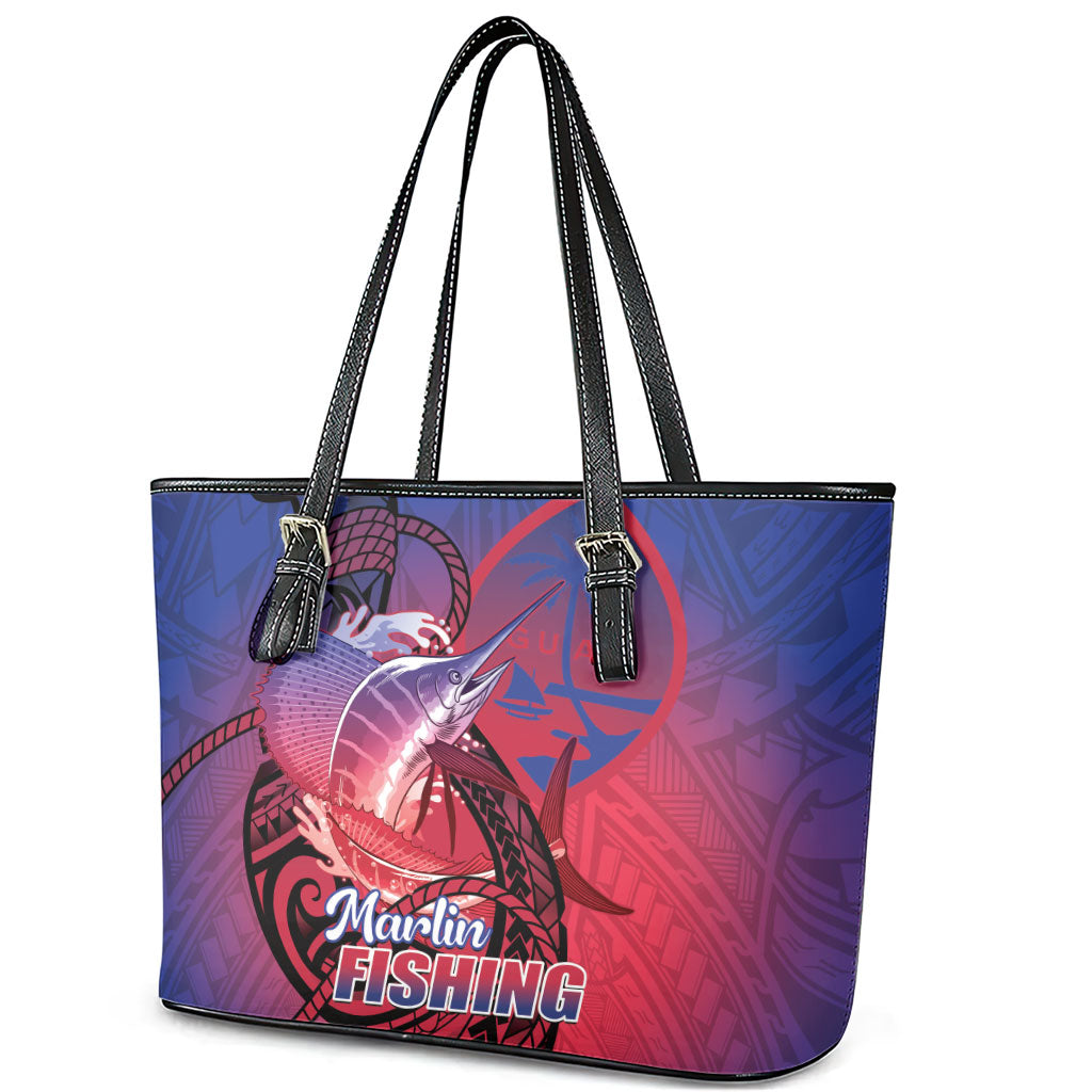 Guam Blue Marlin Fishing Leather Tote Bag Guahan Fish Hook Tattoo