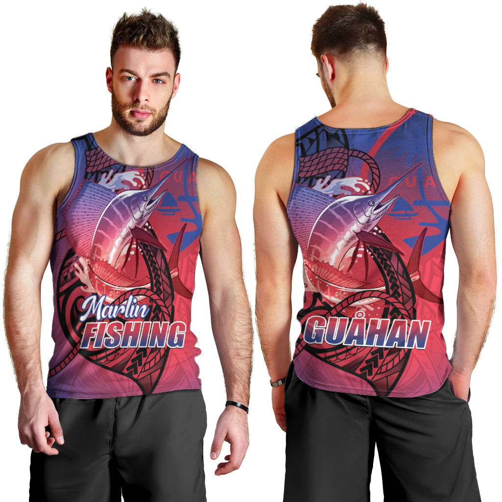 Guam Blue Marlin Fishing Men Tank Top Guahan Fish Hook Tattoo