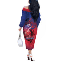 Guam Blue Marlin Fishing Off The Shoulder Long Sleeve Dress Guahan Fish Hook Tattoo LT14 - Polynesian Pride