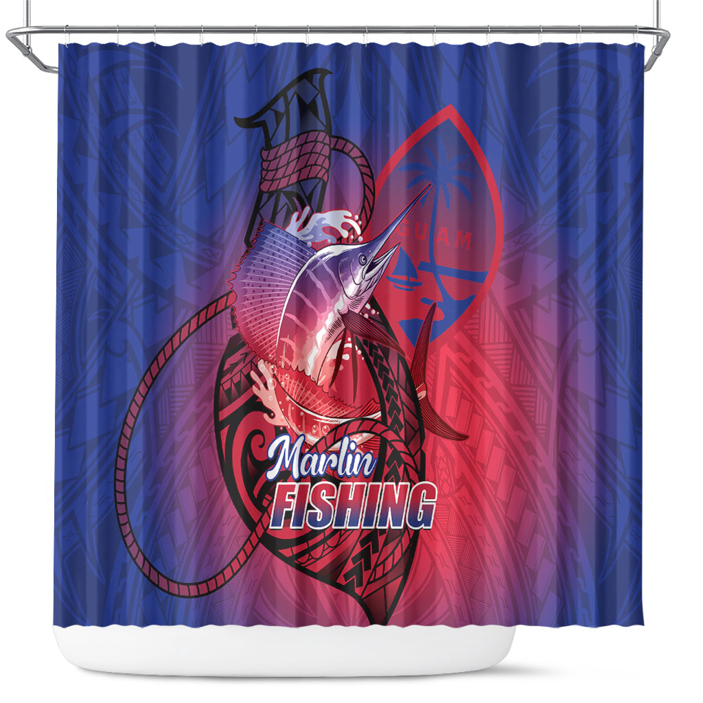 Guam Blue Marlin Fishing Shower Curtain Guahan Fish Hook Tattoo