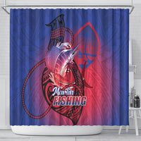Guam Blue Marlin Fishing Shower Curtain Guahan Fish Hook Tattoo