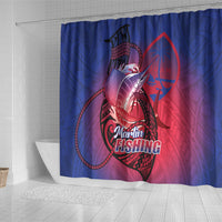 Guam Blue Marlin Fishing Shower Curtain Guahan Fish Hook Tattoo