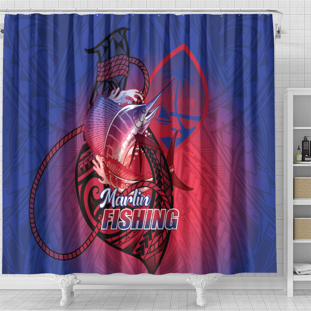 Guam Blue Marlin Fishing Shower Curtain Guahan Fish Hook Tattoo