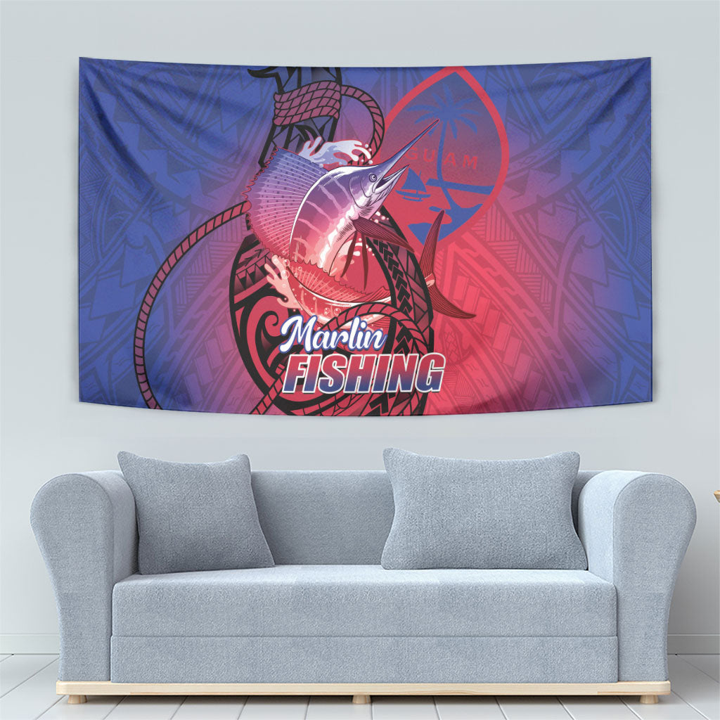 Guam Blue Marlin Fishing Tapestry Guahan Fish Hook Tattoo