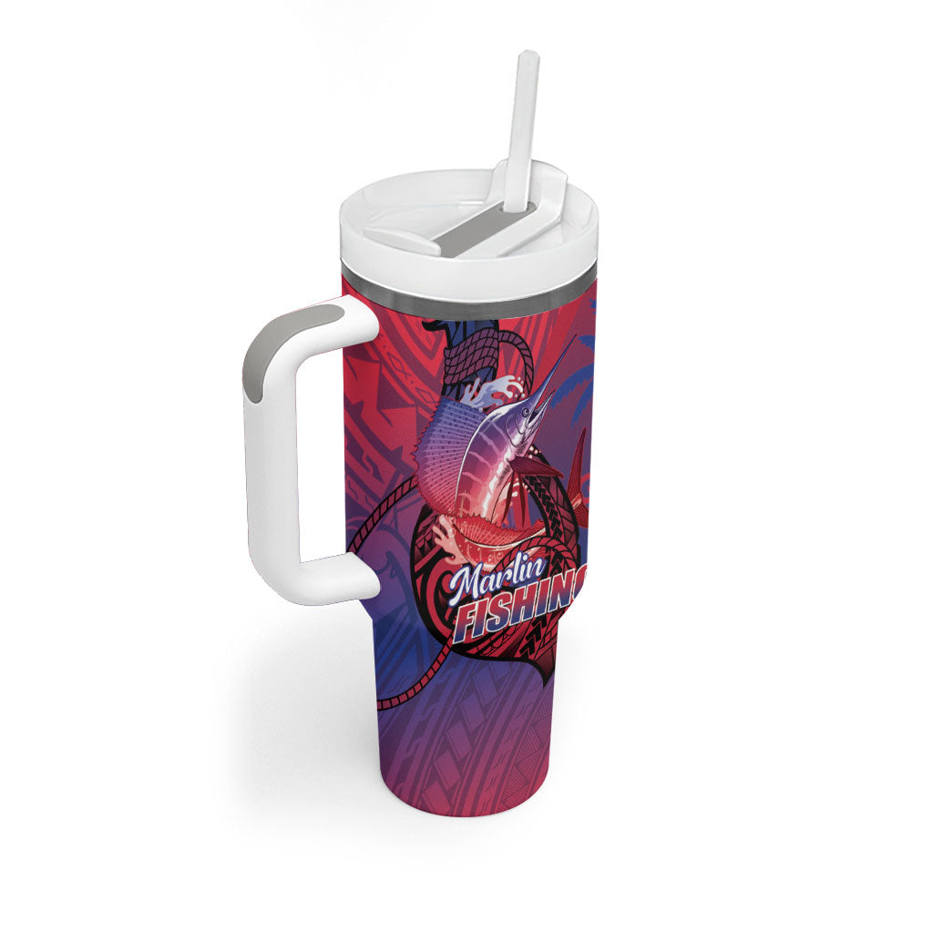Guam Blue Marlin Fishing Tumbler With Handle Guahan Fish Hook Tattoo