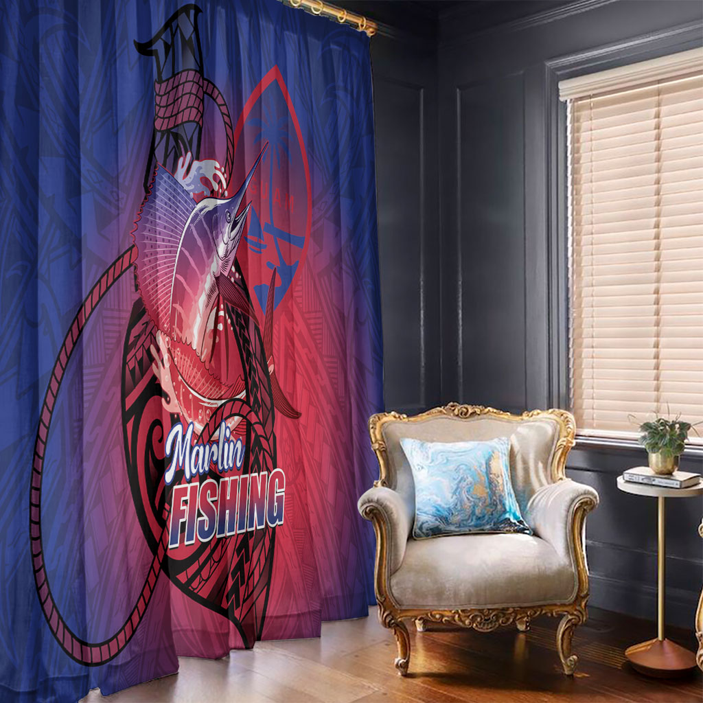 Guam Blue Marlin Fishing Window Curtain Guahan Fish Hook Tattoo