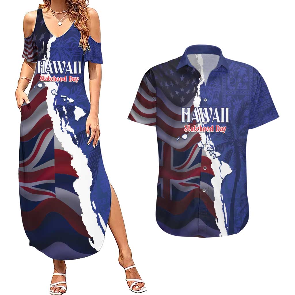 Personalized Hawaii Statehood Day Couples Matching Summer Maxi Dress and Hawaiian Shirt 66th Anniversary - Polynesian Pride