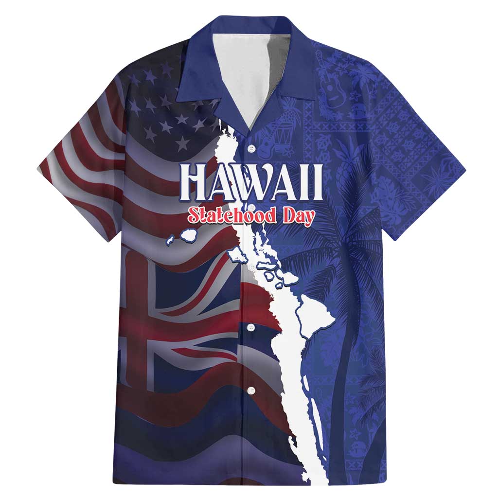 Personalized Hawaii Statehood Day Family Matching Mermaid Dress and Hawaiian Shirt 66th Anniversary LT14 Dad's Shirt - Short Sleeve Blue - Polynesian Pride
