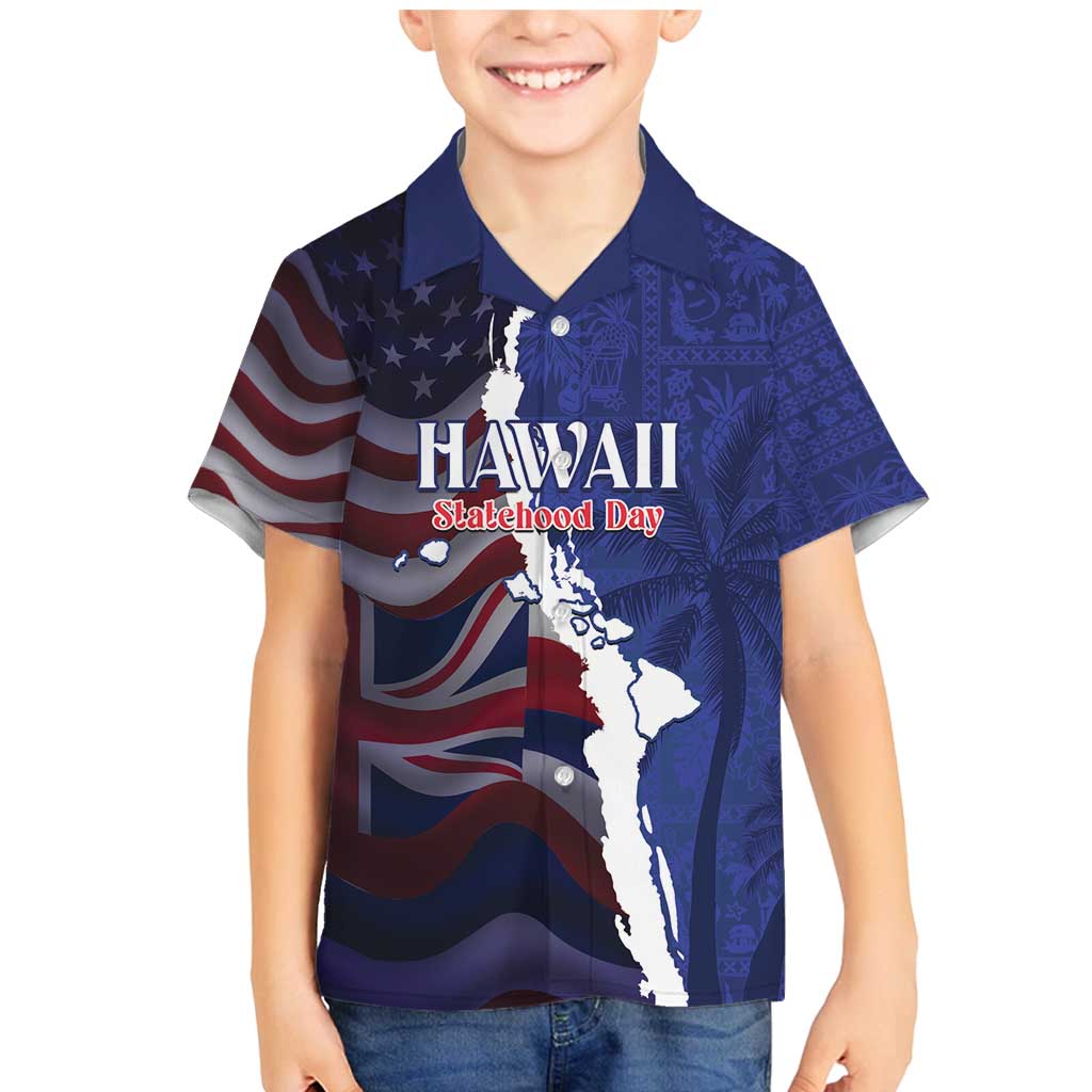 Personalized Hawaii Statehood Day Family Matching Mermaid Dress and Hawaiian Shirt 66th Anniversary LT14 Son's Shirt Blue - Polynesian Pride